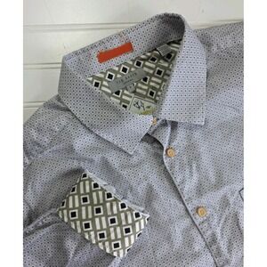 Ted Baker London MEN' Long Sleeve Flip Cuff Blue Geometric Button Up Size 7 (XL)